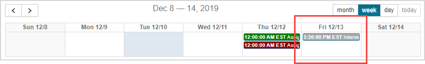 Calendar with private event shown at a different time for the given date.